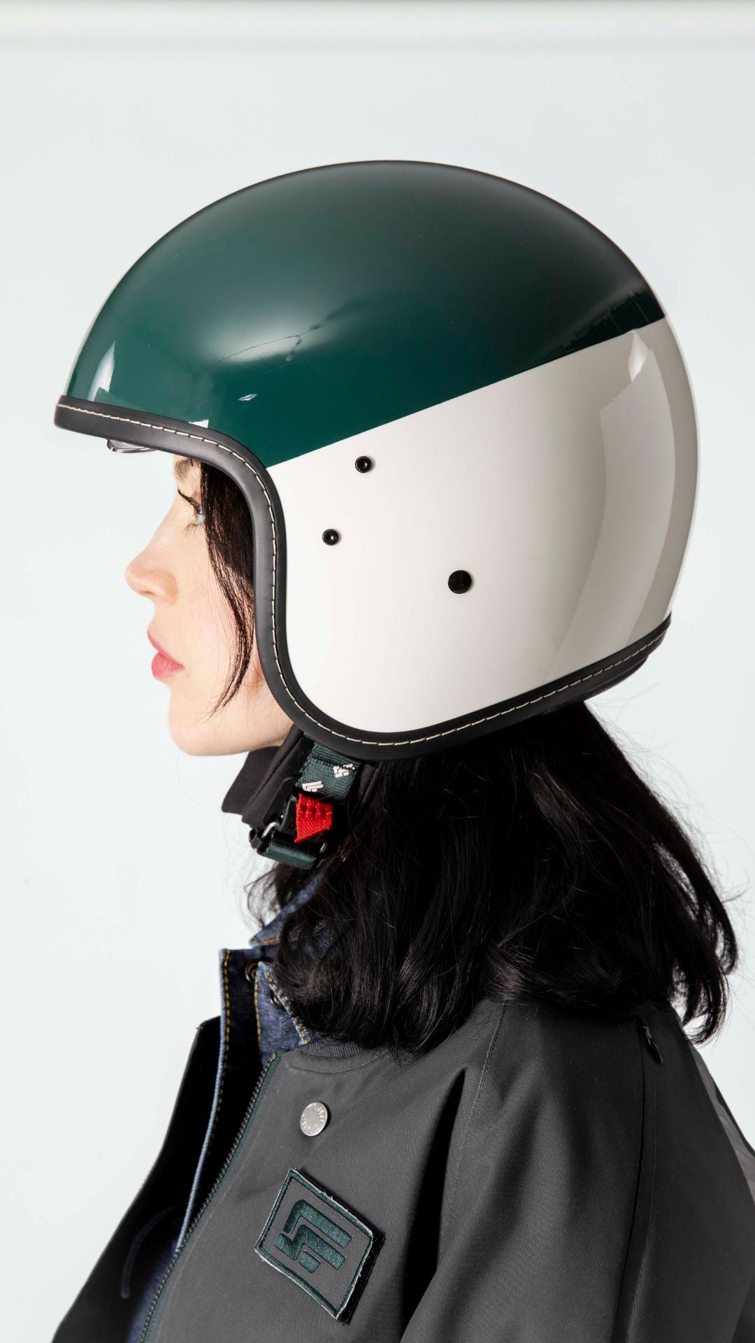 ANDY motorcycle and scooter jet helmet - Bottle green / Ecru