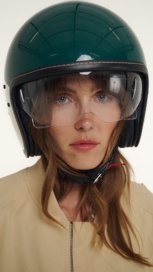 ANDY motorcycle and scooter jet helmet - Bottle green / Ecru