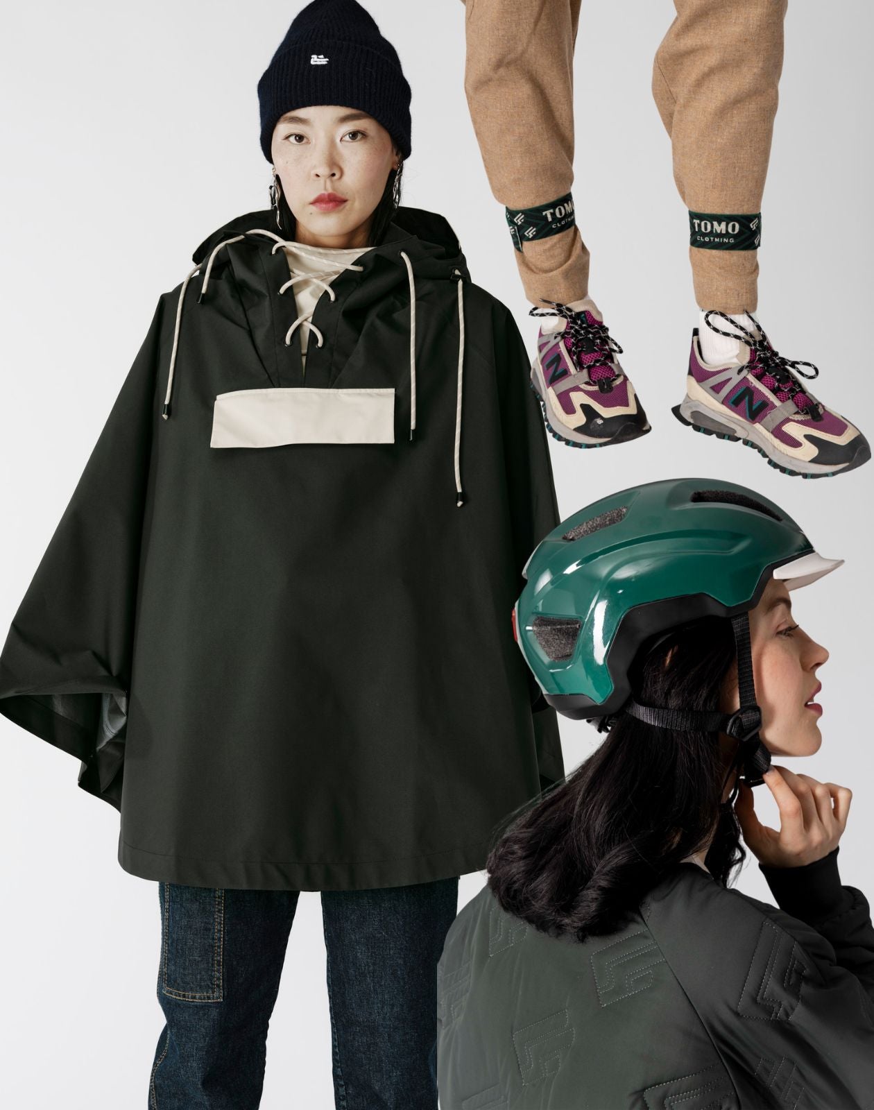 Pack cycliste cape LOU 002., casque ALIX & serre-pantalon VIC