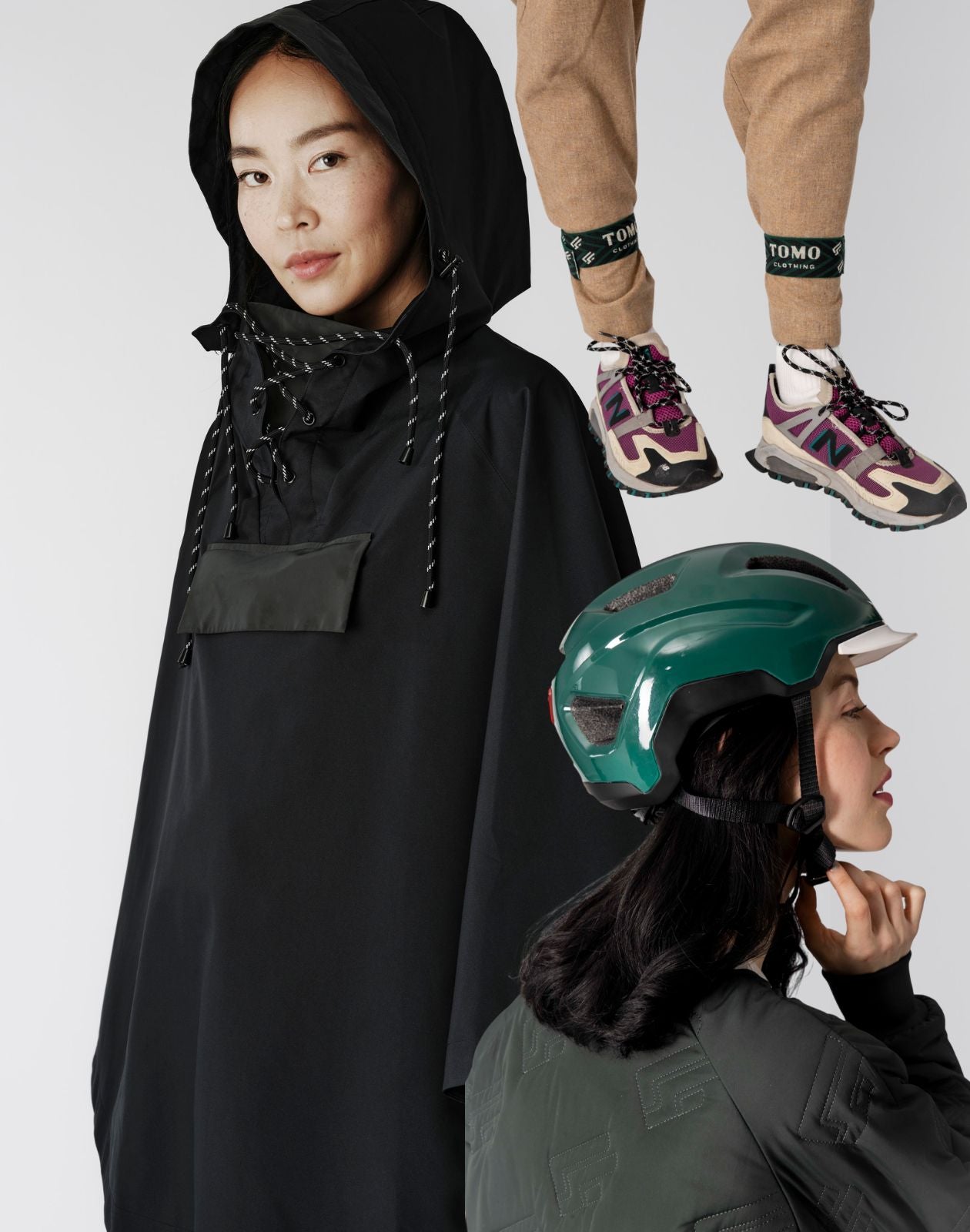 Pack cycliste cape LOU 002., casque ALIX & serre-pantalon VIC
