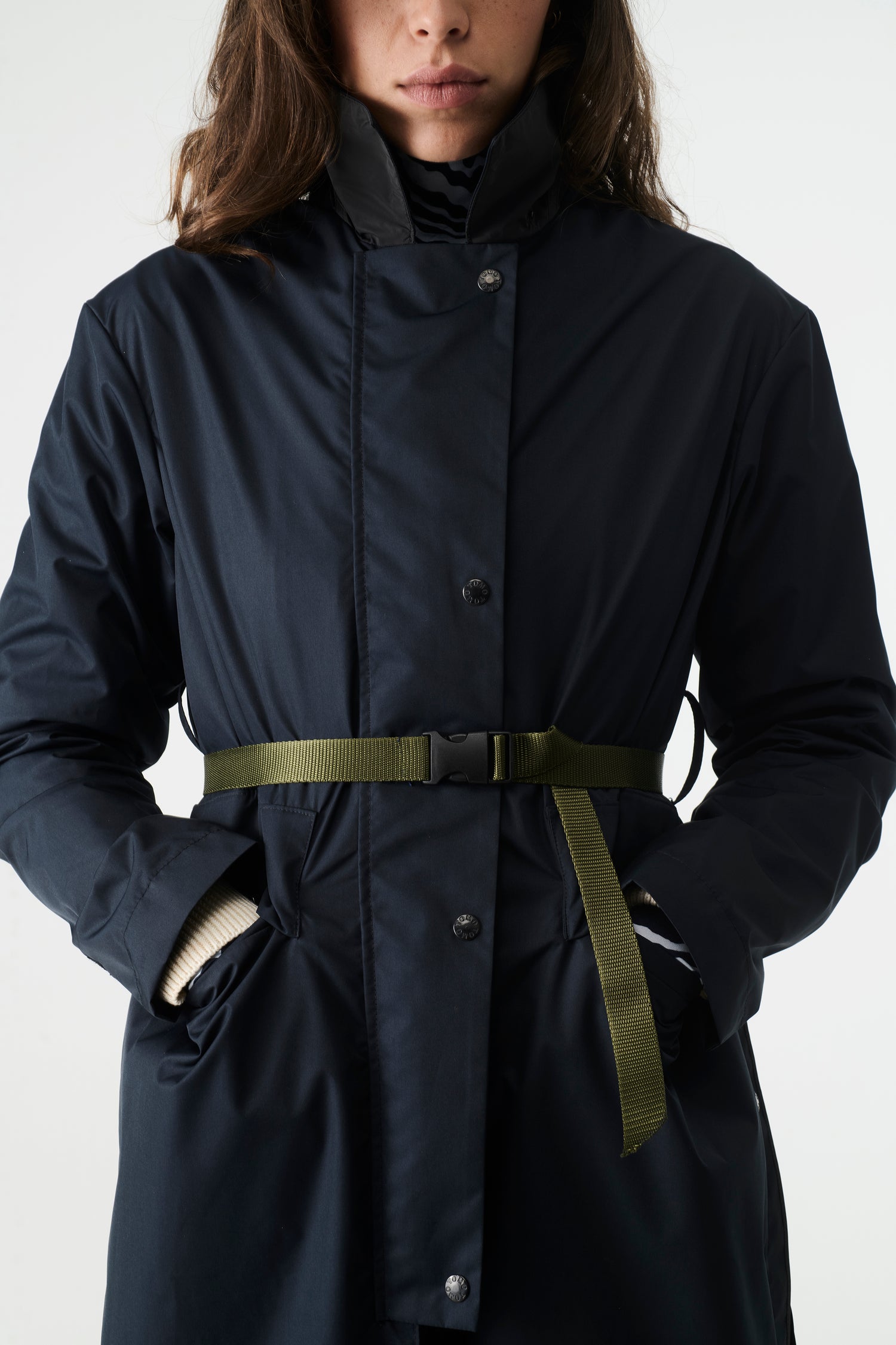 trench pluie impermeable waterproof deperlant bleu marine ceinture vert kaki
