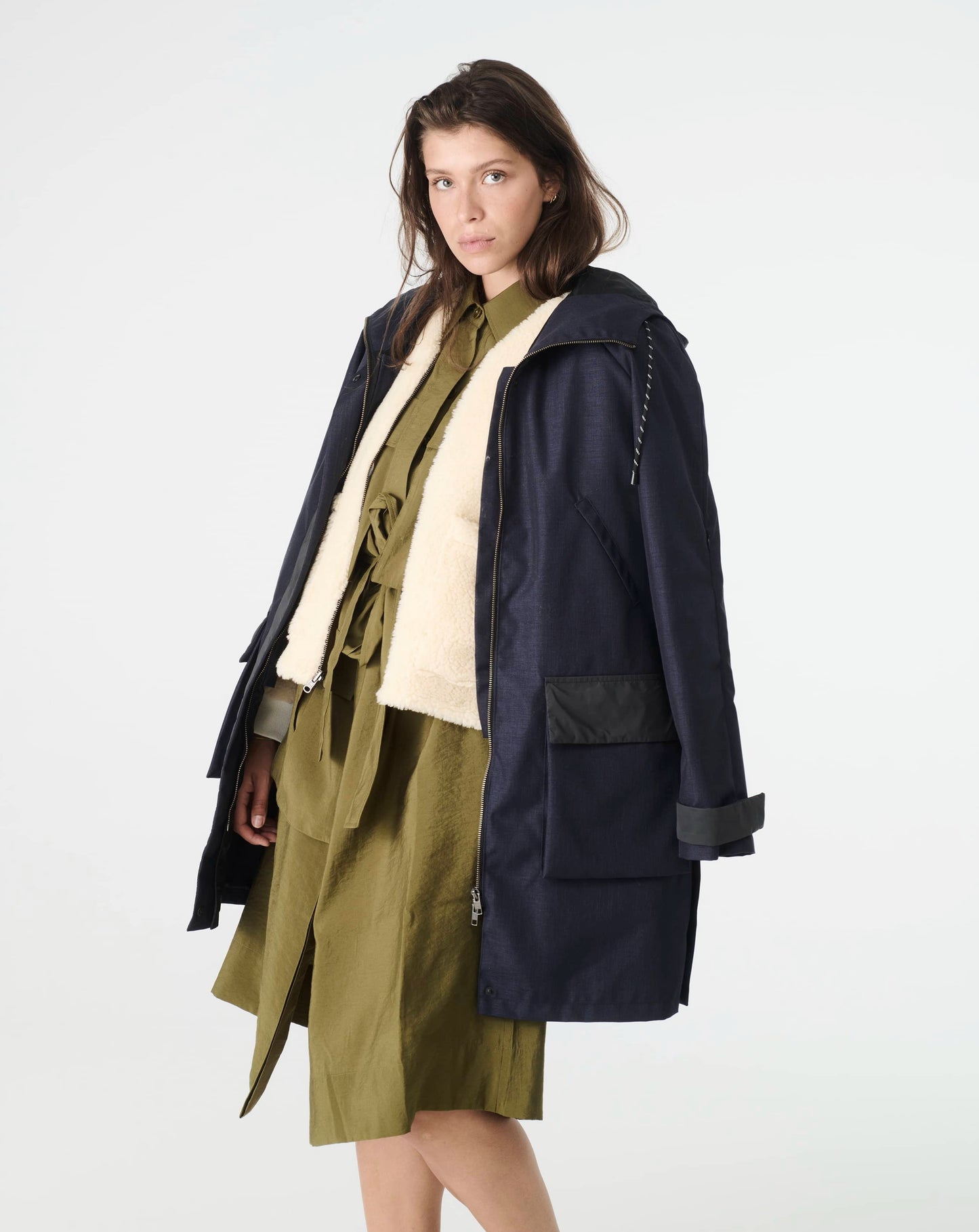 Veste doudoune sherpa ou polaire pour femme réversible de couleur écru